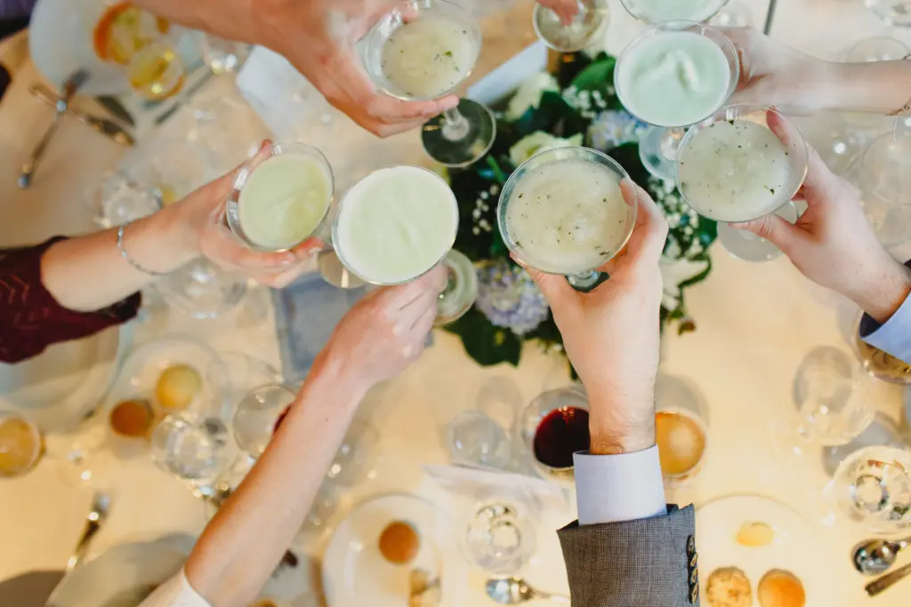 Drinks during a wedding in glass cups with ice